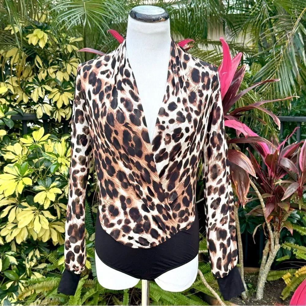 Bebe Surplice Leopard Bodysuit - Picture 2 of 10